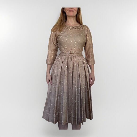 Vintage 50s Party Dress Gold Holiday Christmas 32 26 XS - Picture 6 of 11